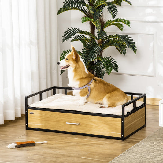 PawHut Elevated Dog Bed, Furniture Style Pet Couch, Soft Modern Puppy Sofa,Steel Frame for Medium Dogs, Oak | Aosom Canada