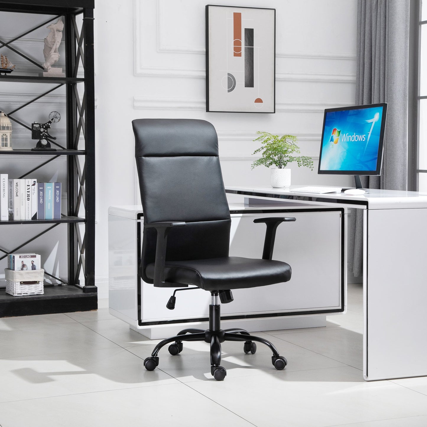Vinsetto High-Back Office Chair Faux Leather Computer Home Desk Rocking with Wheels  Black | Aosom Canada