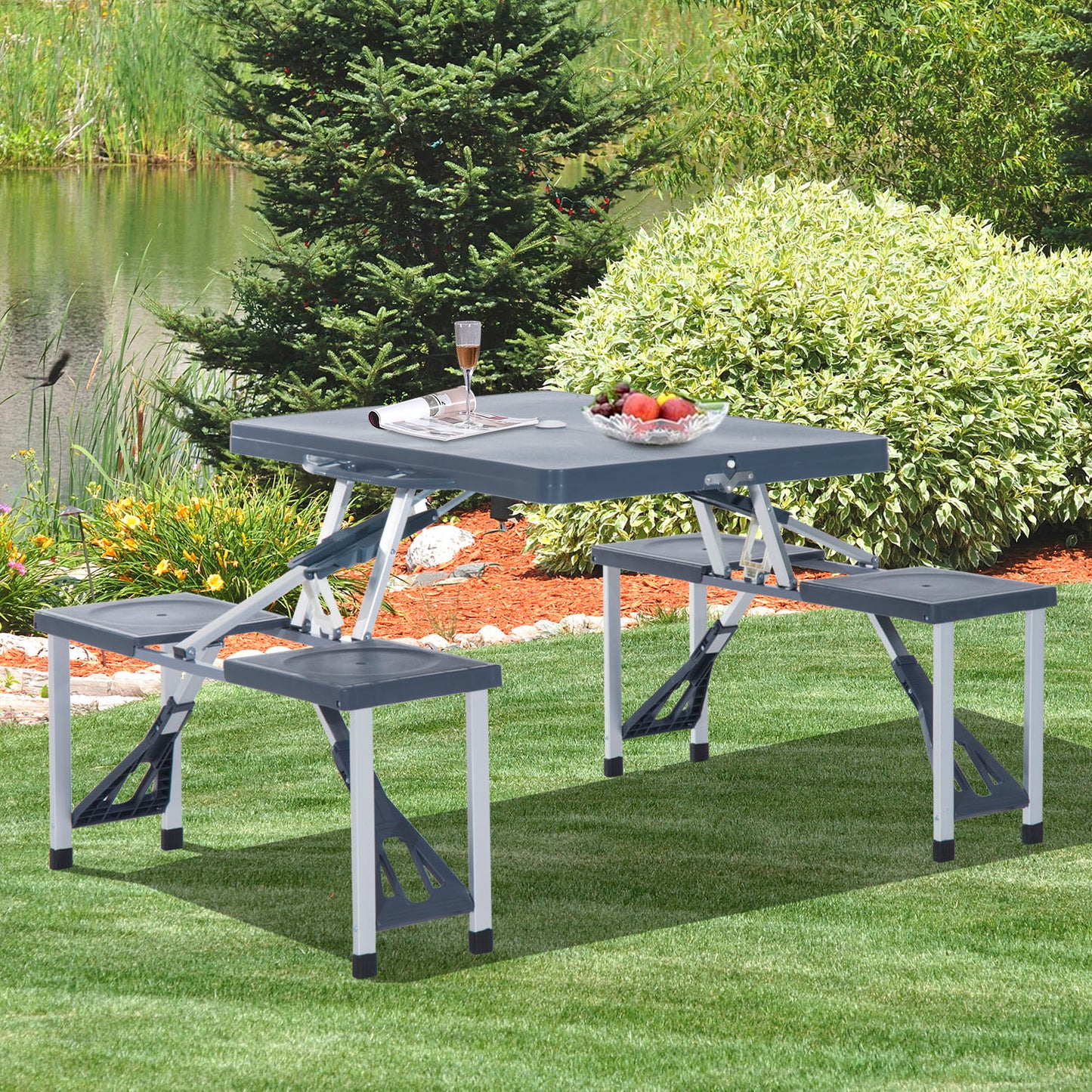 Outsunny Portable Foldable Camping Picnic Table with Seats Chairs and Umbrella Hole, 4-Kids Fold Up Travel Picnic Table, Grey | Aosom Canada