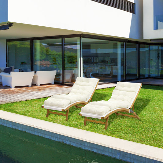 Outsunny Set of 2 Outdoor Chaise Lounge Cushions, 72" x 22" Patio Lounge Chair Cushions with Ties for Outdoor, Indoor, Cream White | Aosom Canada