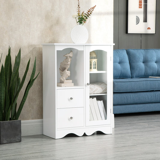 HOMCOM Storage Cabinet, Floor Standing Accent Cabinet with Glass Door & Drawers for Living Room, White | Aosom Canada