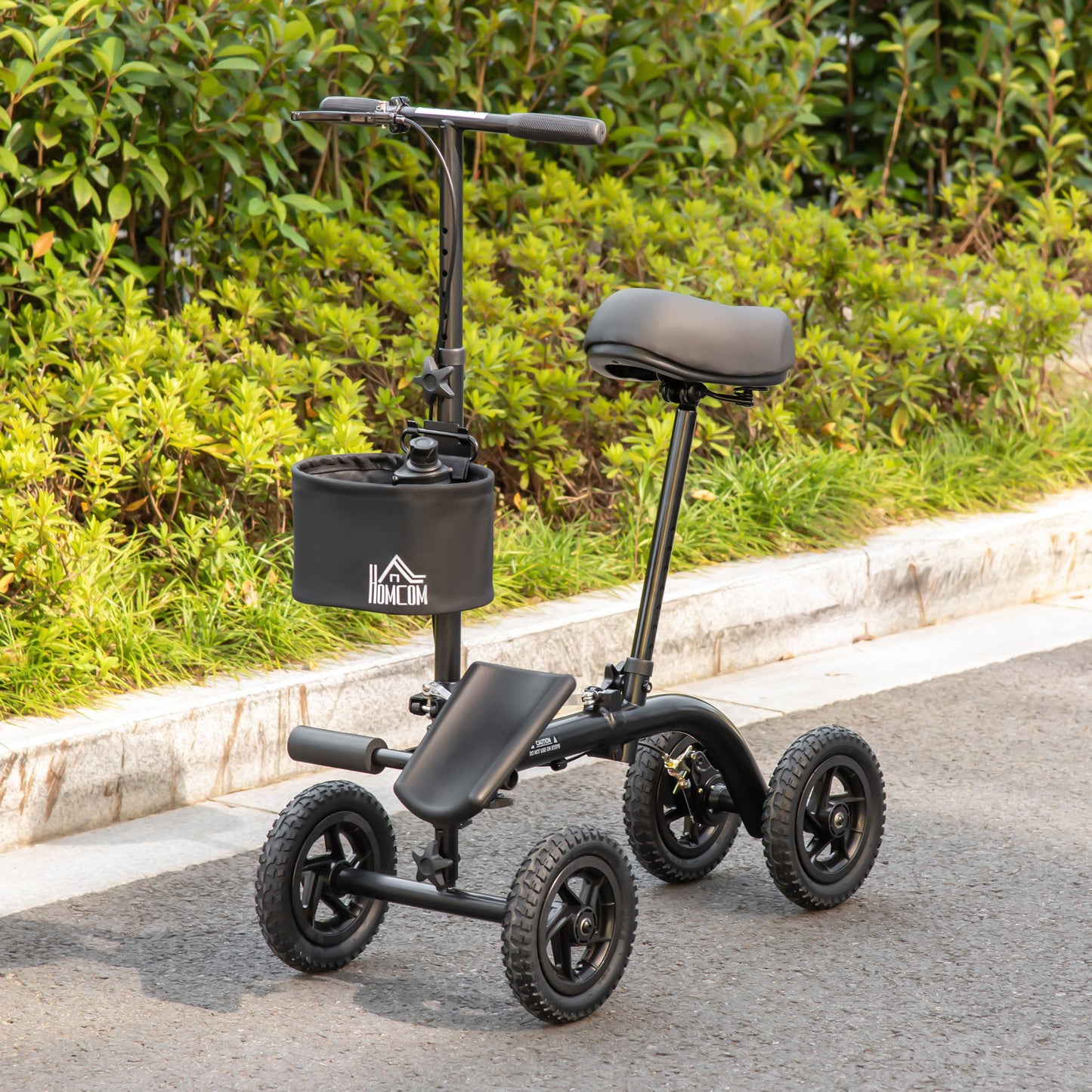 HOMCOM Seated Knee Walker, Foldable Steerable Medical Knee Scooter with Braking System, Storage Bag for Foot Injuries, Black | Aosom Canada