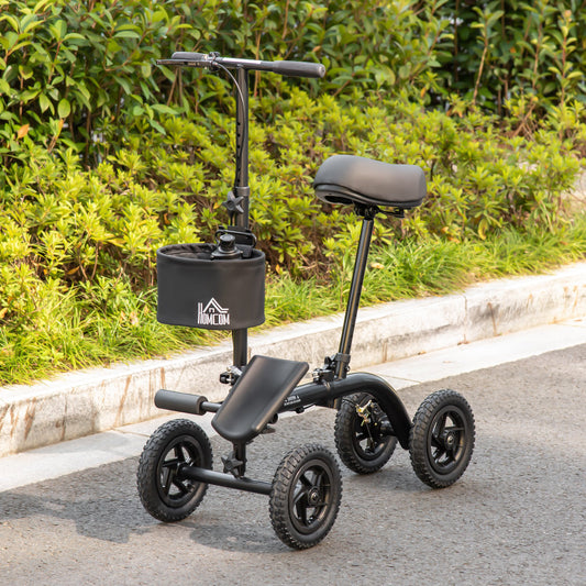 HOMCOM Seated Knee Walker, Foldable Steerable Medical Knee Scooter with Braking System, Storage Bag for Foot Injuries, Black | Aosom Canada