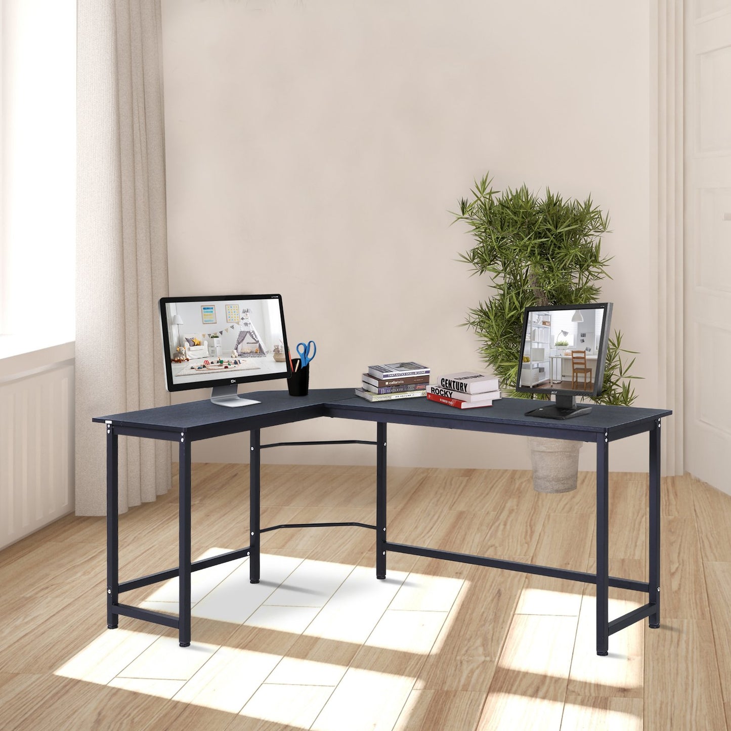 Corner Desk Office Furniture Black 66.25"L x 47.25"W x 29.5"H E1 Grade particle board Metal Vinsetto | Aosom Canada