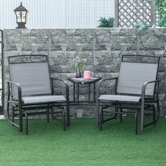 Outsunny Outdoor Glider Bench with Coffee Table, Patio 2-Seat Rocking Chair Swing Loveseat with Breathable Sling, Light Grey | Aosom Canada
