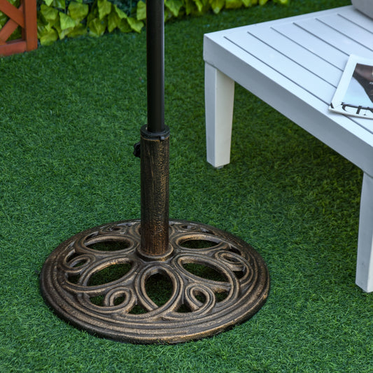 Outsunny Patio Umbrella Base Stand, Round Cast Iron Umbrella Holder, Suitable for Dia 38mm and 48mm Pole, Bronze | Aosom Canada