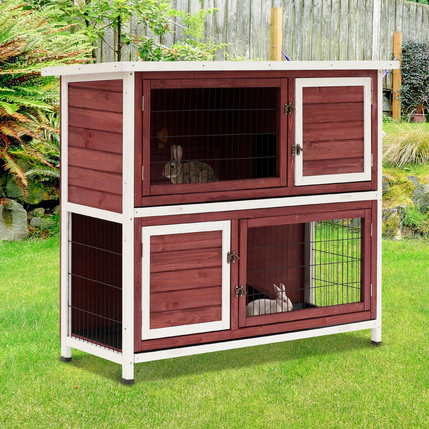PawHut 48" 2 Story Wooden Rabbit Hutch Elevated Bunny Cage w/ Ramp | Aosom Canada