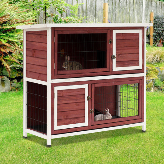 PawHut 48" 2 Story Wooden Rabbit Hutch Elevated Bunny Cage w/ Ramp | Aosom Canada