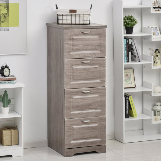 HOMCOM 4 Drawer File Cabinet Vertical Wood File Cabinet Freestanding Enclosed Storage Cabinet with File Hanging  Grey | Aosom Canada