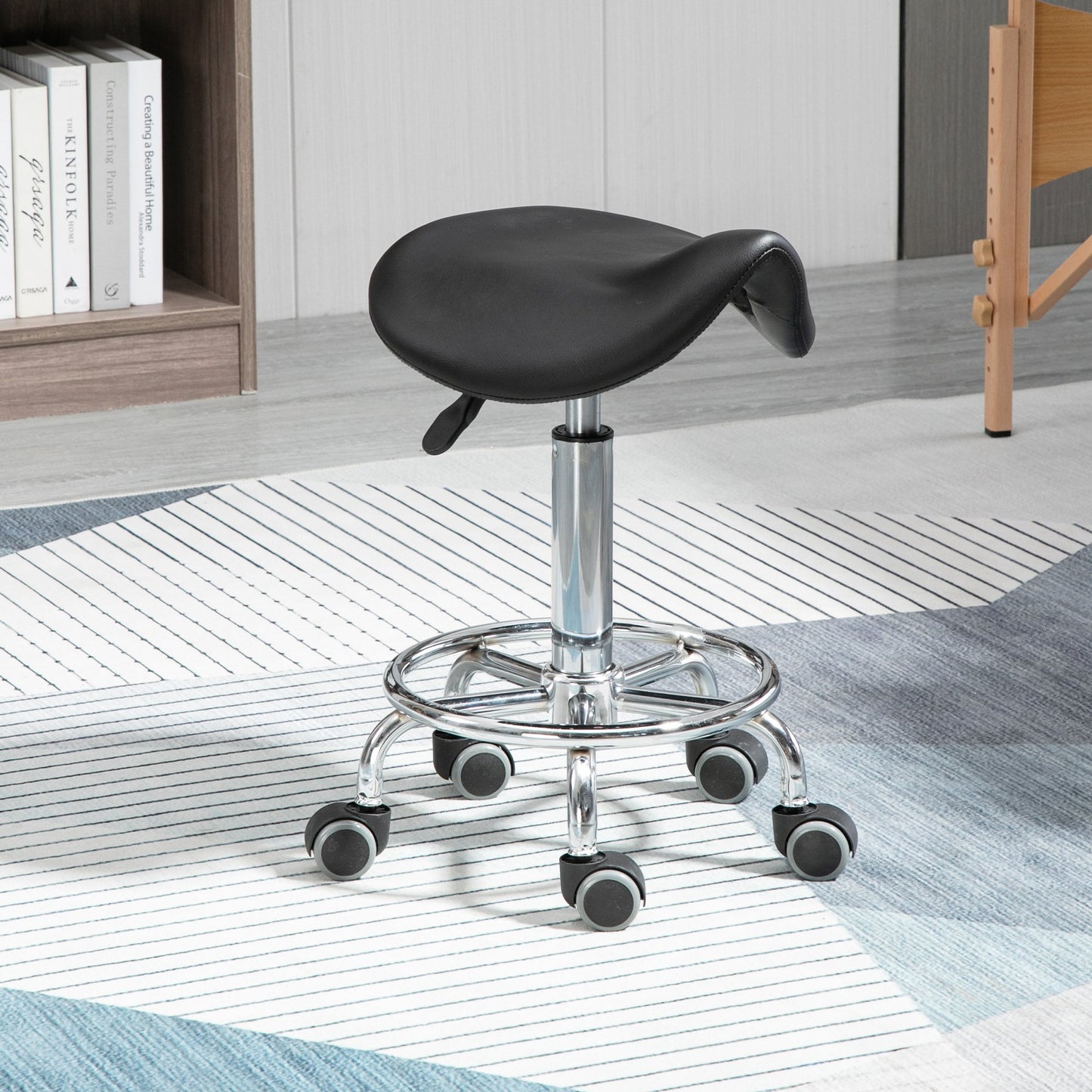 HOMCOM Saddle Stool, PU Leather Adjustable Rolling Salon Chair for Massage, Spa, Clinic, Beauty and Tattoo, Black | Aosom Canada
