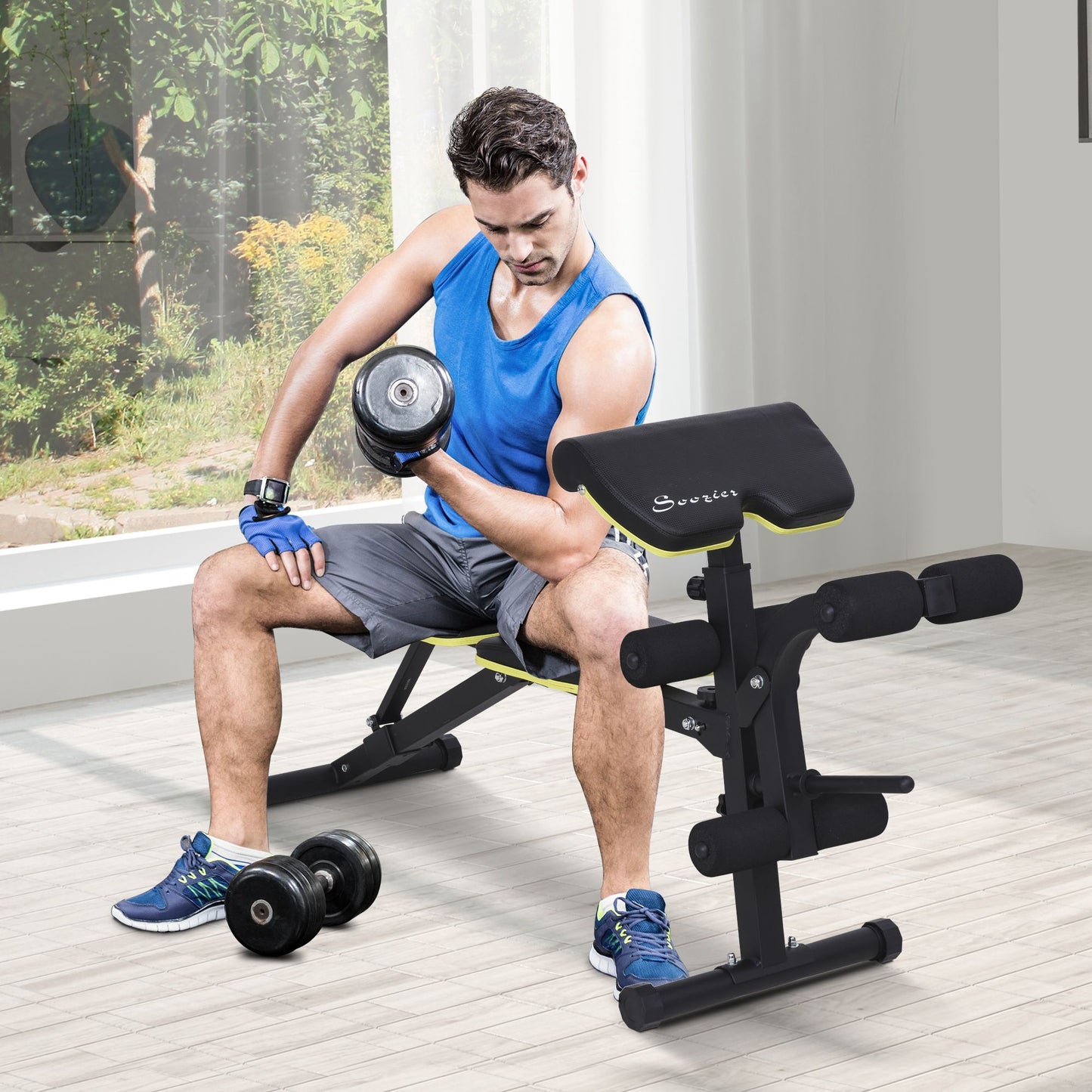 Soozier Adjustable Sit-Up Dumbbell Bench Multi-Functional Purpose Hyper Extension Bench With Adjustable Seat and Back Angle | Aosom Canada