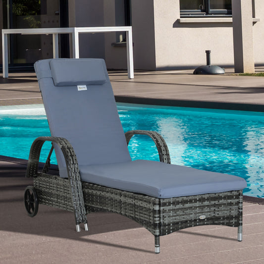 Outsunny Outdoor PE Rattan Wicker Chaise Lounge Chair with Height Adjustable Backrest & Durable Material, Grey | Aosom Canada