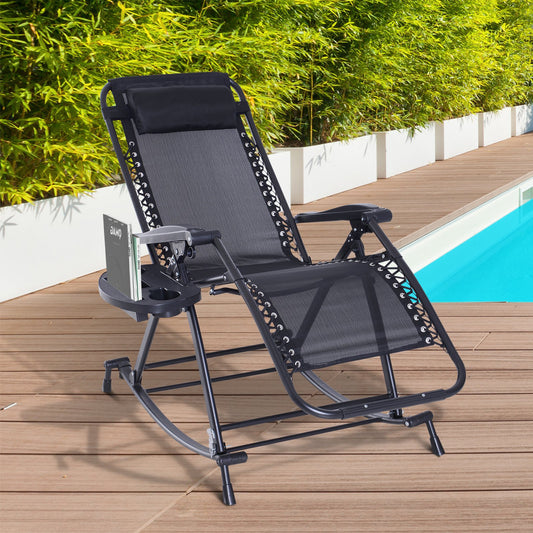 Outsunny 2 in 1 Adjustable Zero Gravity Reclining Lounge Chair Garden Recliner and Rocker Foldable Sun Lounger Napping Seat Black | Aosom Canada