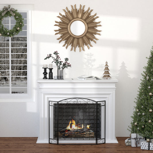HOMCOM 3-Panel Folding Fireplace Screen, Home Steel Fire Spark Guard with Decorative Vine Pattern, 41.25" x 31.75", Black | Aosom Canada