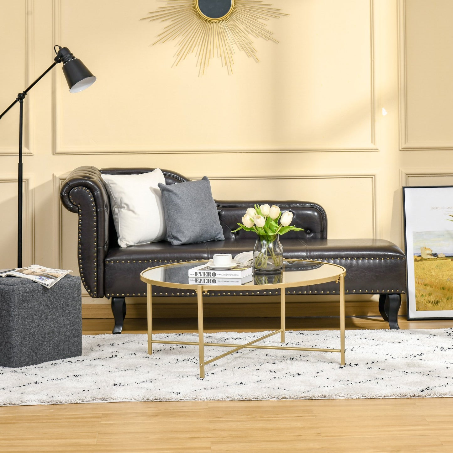 HOMCOM Contemporary Coffee Tables with Metal Base, Round Side Table with Tempered Glass Tabletop Golden Legs for Living Room, Bedroom | Aosom Canada