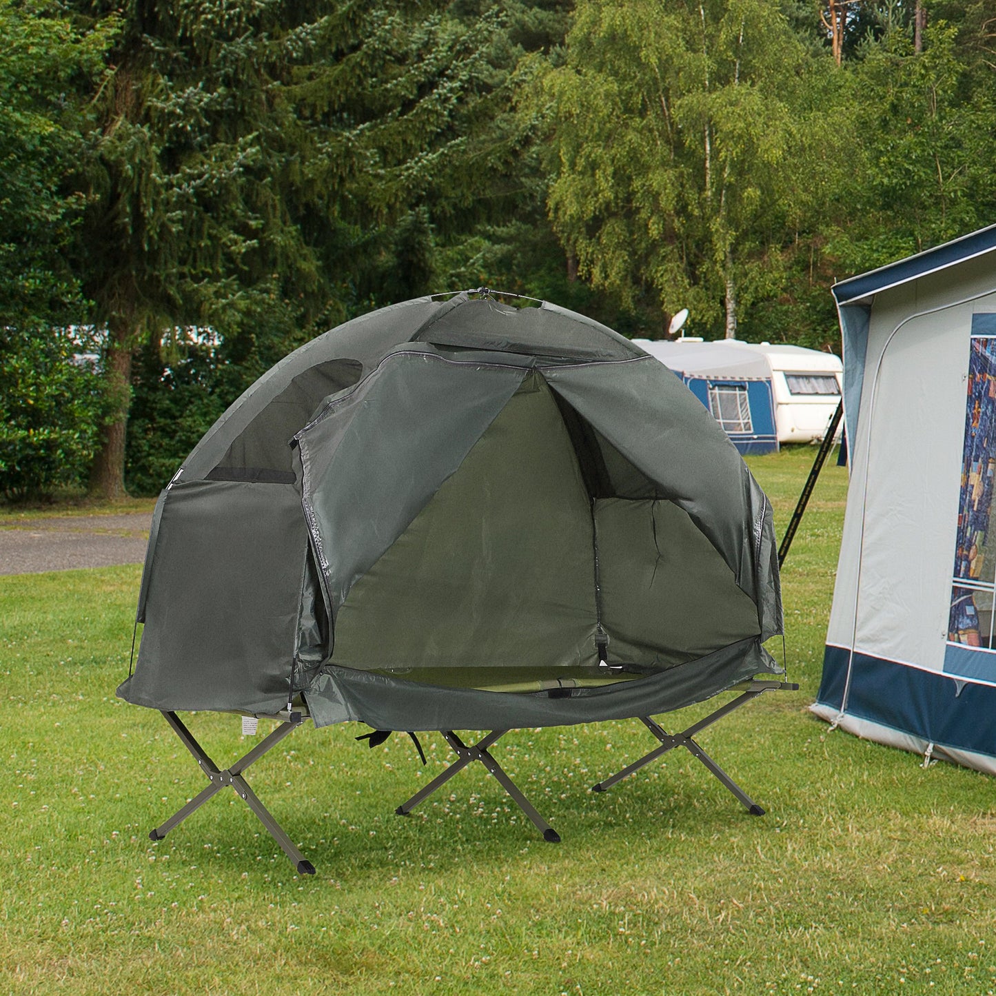 Outsunny Portable Canopy Compact Folding Pop Up Canopy Tent Outdoor Elevated Camping Cot Tent Combo Set Dark Green | Aosom Canada