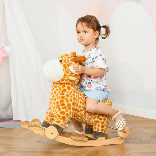 Qaba 2-IN-1 Kids Plush Ride-On Rocking Gliding Horse Giraffe-shaped Plush Toy Rocker with Realistic Sounds for 36-72 Months Yellow | Aosom Canada