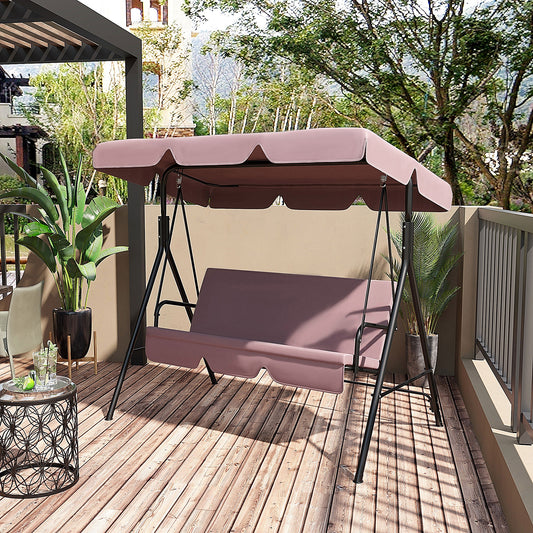 Outsunny Metal 3-Seater Porch Swing with Stand Outdoor Patio Swing with Canopy Cushioned Garden Lounger, Brown  | Aosom Canada