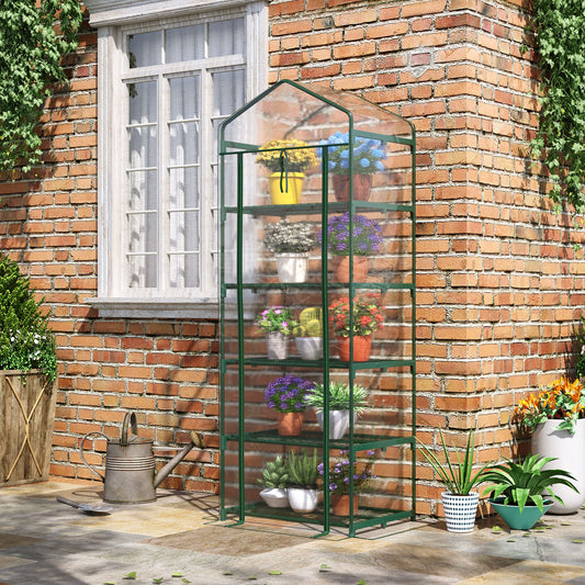 Outsunny 5 Tier Greenhouse Outdoor Flower Stand PVC Cover Portable Shed Metal Frame Transparent 27.25" L x 19.25" W x 76" H | Aosom Canada