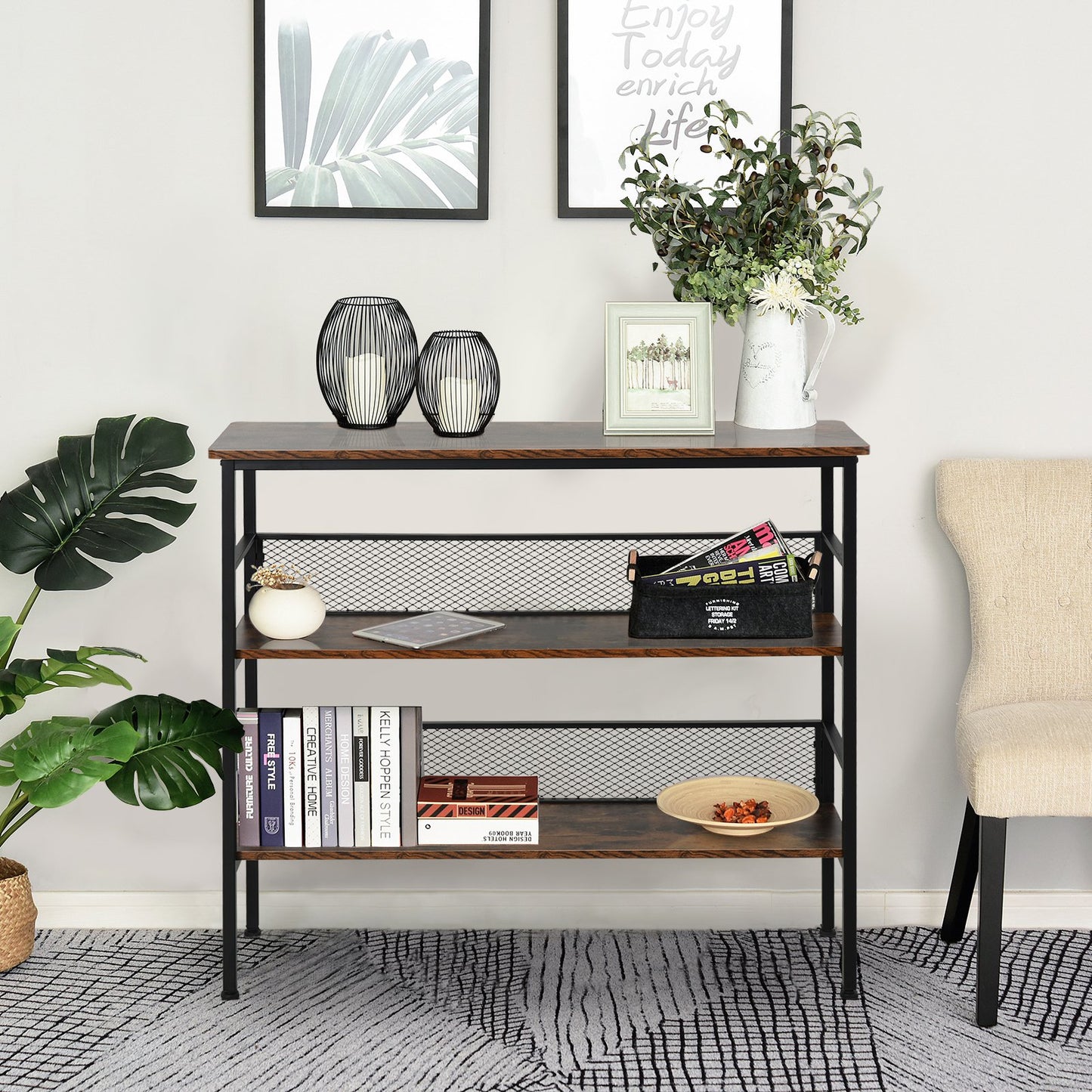 Homcom Steel Shelving 3-Tier Industrial Style Storage Shelf Metal Frame Storage Shelves Multipurpose Brown | Aosom Canada