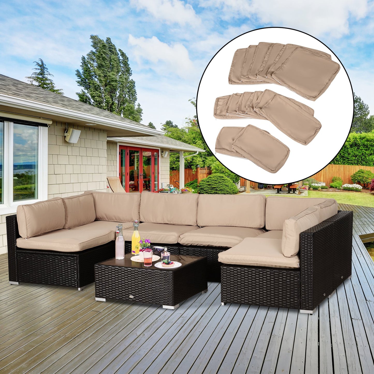 Outsunny Outdoor Patio Rattan Sofa Set Cushion Polyester Cover Replacement No Cushion Included Only Cover | Aosom Canada