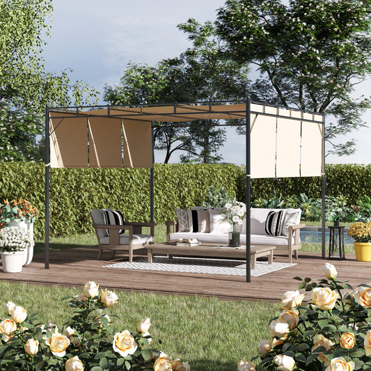 Outsunny 10' x 10' Retractable Pergola Canopy Patio Gazebo Sun Shelter with Steel Frame for Outdoor, Beige | Aosom Canada
