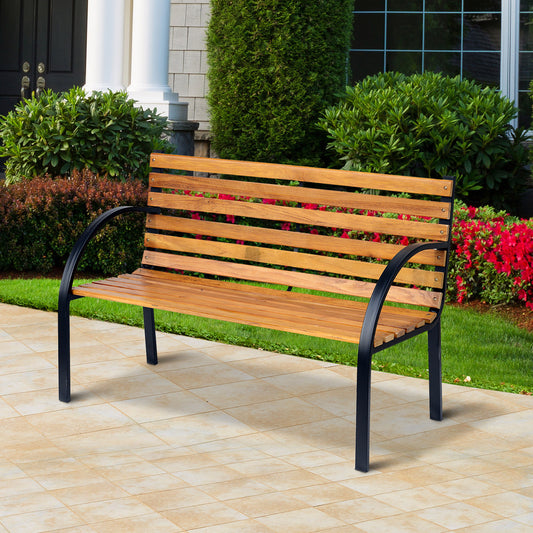 Outsunny 48"L Garden Bench Outdoor Patio 2-Person Wooden Seat Chair Park Loveseat  Yard Furniture w/ Steel Frame | Aosom Canada