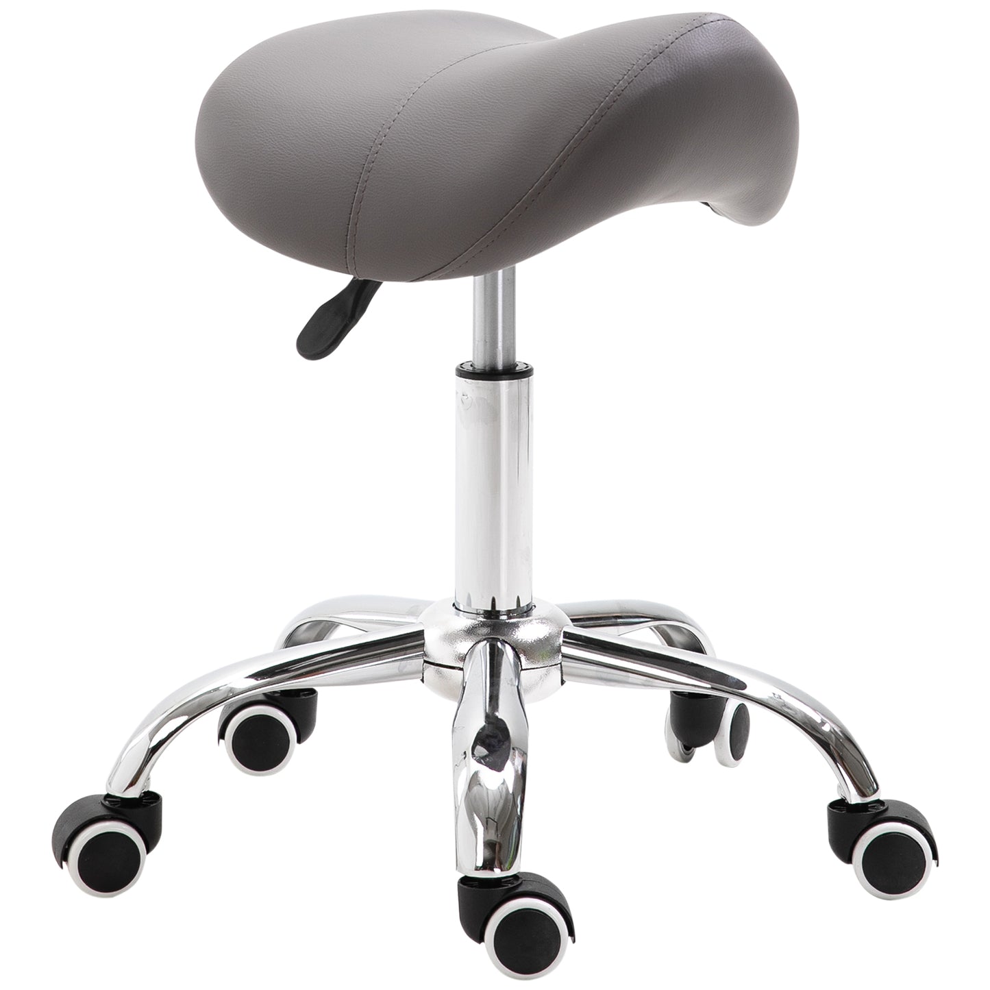 HOMCOM rolling stool Adjustable Hydraulic Rolling Salon Stool Swivel Saddle Chair Spa Beauty Seat PU Leather Grey | Aosom Canada