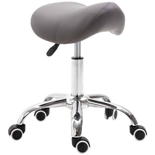 HOMCOM rolling stool Adjustable Hydraulic Rolling Salon Stool Swivel Saddle Chair Spa Beauty Seat PU Leather Grey | Aosom Canada