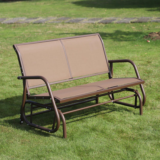 Outsunny Outdoor Steel Sling Fabric Glider Patio Loveseat Brown | Aosom Canada