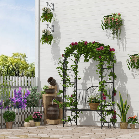 Outsunny 43" Garden Arbor Bench Trellis for Vines Climbing Plant Outdoor Decor Arch- Black | Aosom Canada
