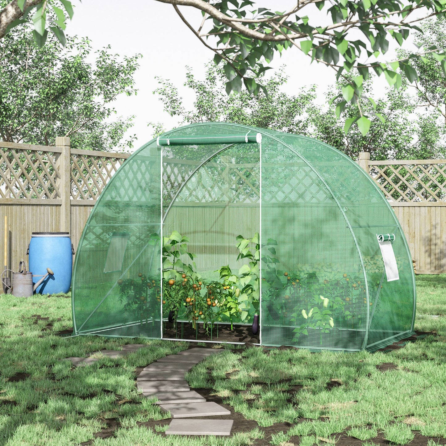 Outsunny 5'x10'x7' Tunnel Greenhouse Outdoor Walk-In Hot House with Roll-up Windows and Zippered Door, Steel Frame, PE Cover, Green | Aosom Canada