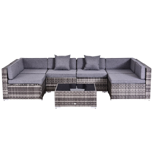 Outsunny 7 Pieces Garden Wicker Sectional Sofa Set Patio Outdoor Furniture All Weather w/ Cushion Grey | Aosom Canada