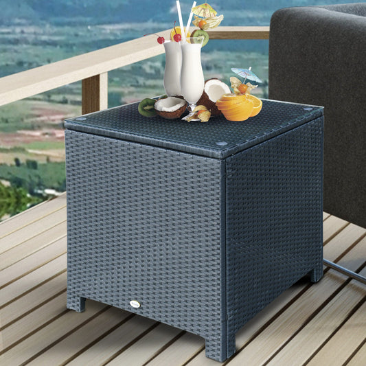 Outsunny Rattan Wicker Side Coffee Table w/ Glass Top Outdoor Patio Furniture Black | Aosom Canada