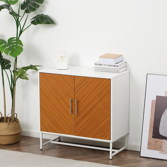 HOMCOM Freestanding Storage Cabinet Kitchen Sideboard with Adjustable Shelf Metal Base, Double Door Floor Cupboard, White, Brown | Aosom Canada