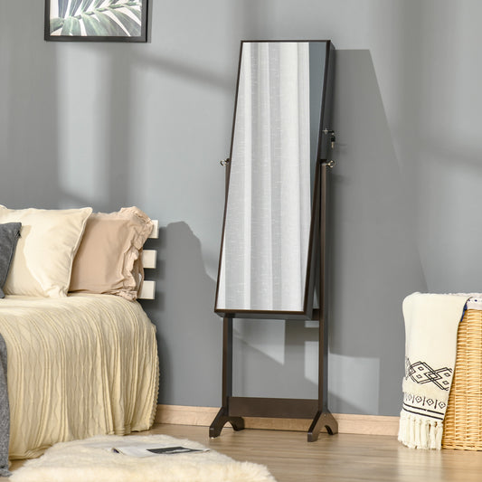 HOMCOM Jewelry Cabinet Floor Standing, Lockable Jewelry Organizer with Full-Length Mirror, 4 Angle Adjustable, Brown | Aosom Canada