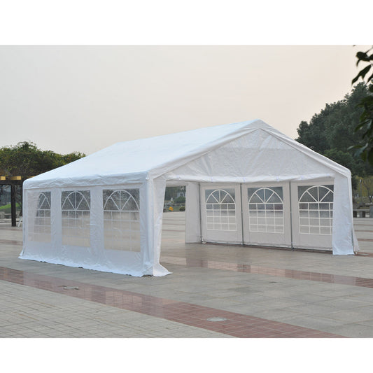 Outsunny 20' x 20' Heavy-duty Large Outdoor Carport Garage Party Event Tent Patio Gazebo Canopy with Removable Sidewall, White | Aosom Canada