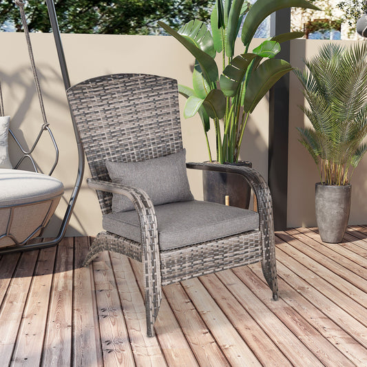 Outsunny Outdoor Classic Rattan Adirondack Deck Chair Armrest Lounge Chair with Cushion Grey | Aosom Canada