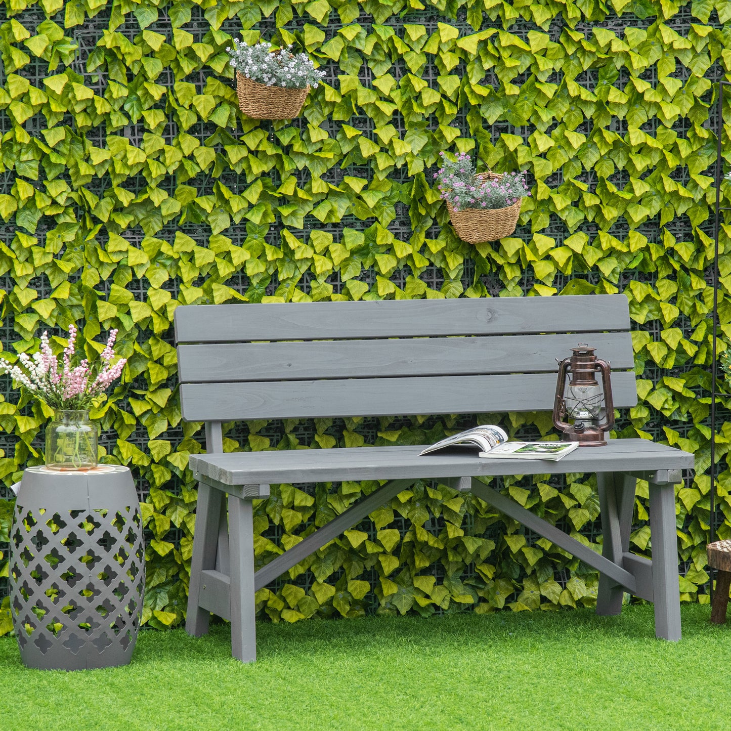 Outsunny Wooden Garden Bench for Outdoor, 2-person Patio Bench, Loveseat Furniture for Lawn, Deck, Yard, Porch and Entryway, Grey | Aosom Canada