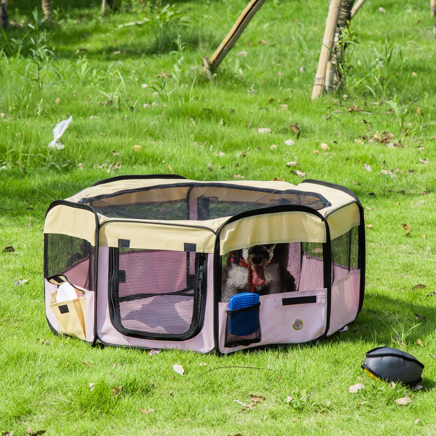PawHut 5663-1262 Folding Portable Pet Playpen Soft Dog Cat Exercise Pen Soft Kennel Crate (35.5") | Aosom Canada