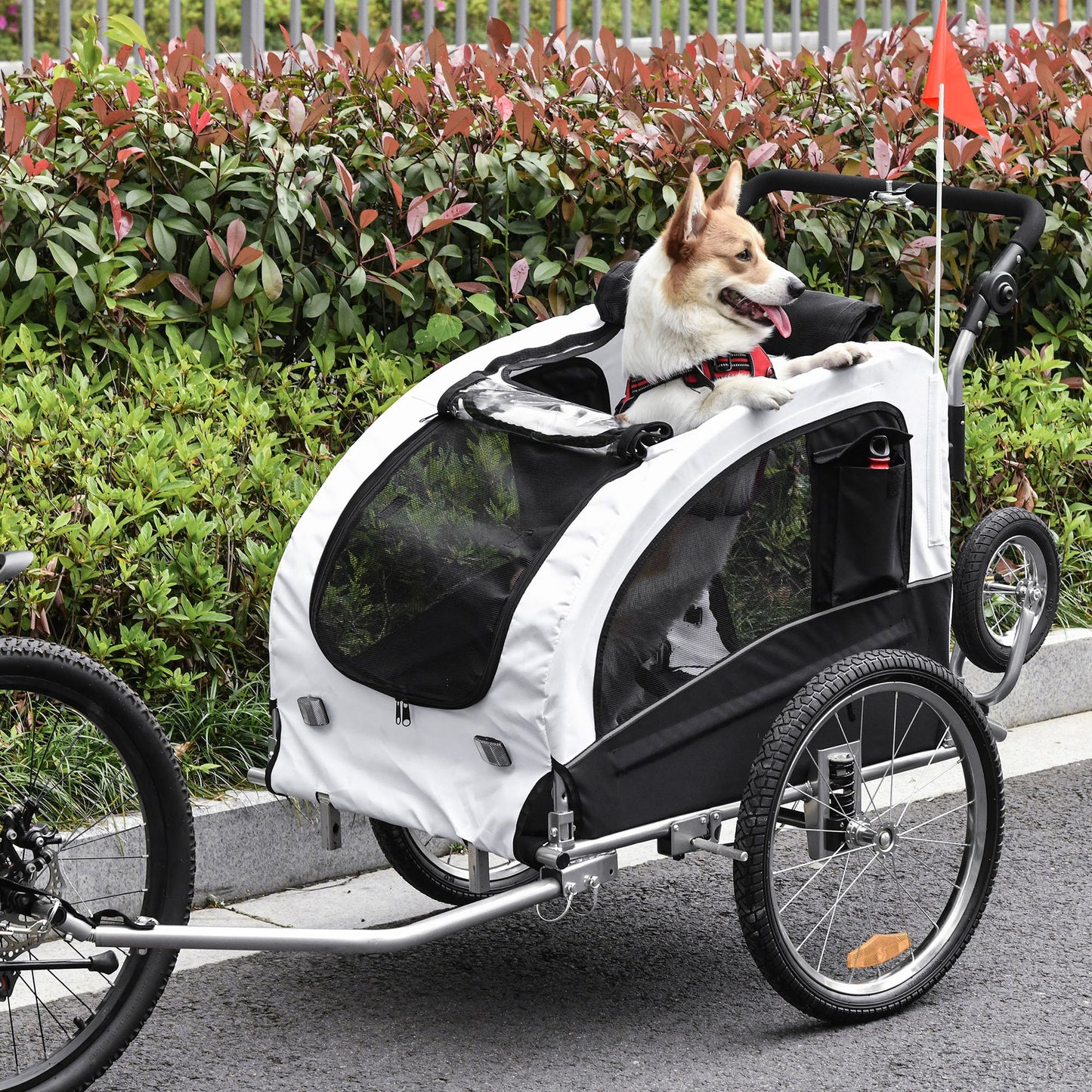 Aosom Elite II Dog Bike Trailer 2-In-1 Pet Stroller Cart Bicycle Wagon Cargo Carrier Attachment for Travel, White | Aosom Canada