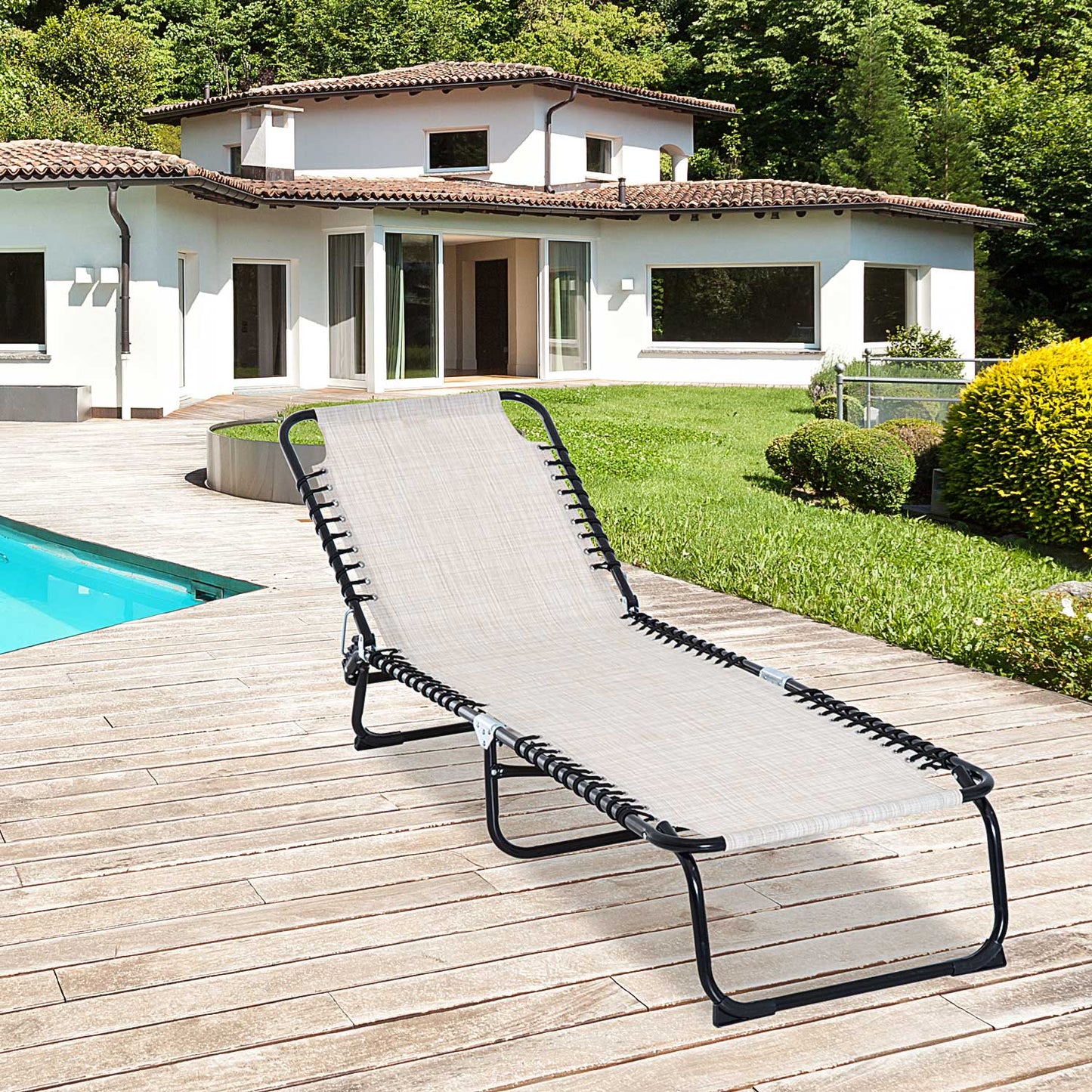 Outsunny 4-Level Adjustable Folding Beach Bed Reclining Lounger Cot Lightweight Portable Camping Camping Recliner Seat, Beige | Aosom Canada