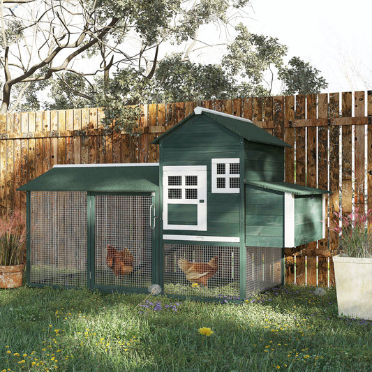 PawHut 84" Chicken Coop Wooden Hen House Rabbit Hutch Poultry Cage Pen Outdoor Backyard with Nesting Box and Run, Green | Aosom Canada