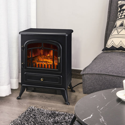 HOMCOM 16" Free Standing Electric Fireplace Portable Adjustable Stove with Heater Wood Burning Flame 750/1500W Black | Aosom Canada