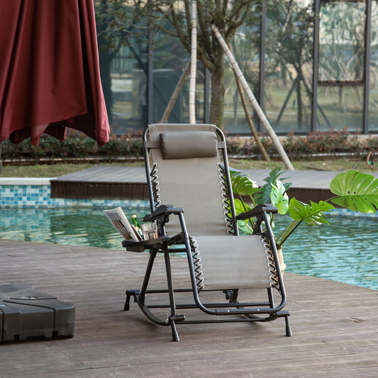 Outsunny 2 in 1 Adjustable Zero Gravity Reclining Lounge Chair Garden Recliner and Rocker Foldable Sun Lounger Napping Seat Grey | Aosom Canada