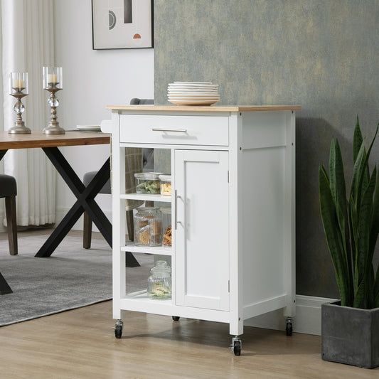 HOMCOM Compact Kitchen Trolley Utility Cart on Wheels with Open Shelf & Storage Drawer for Dining Room, Kitchen, White | Aosom Canada