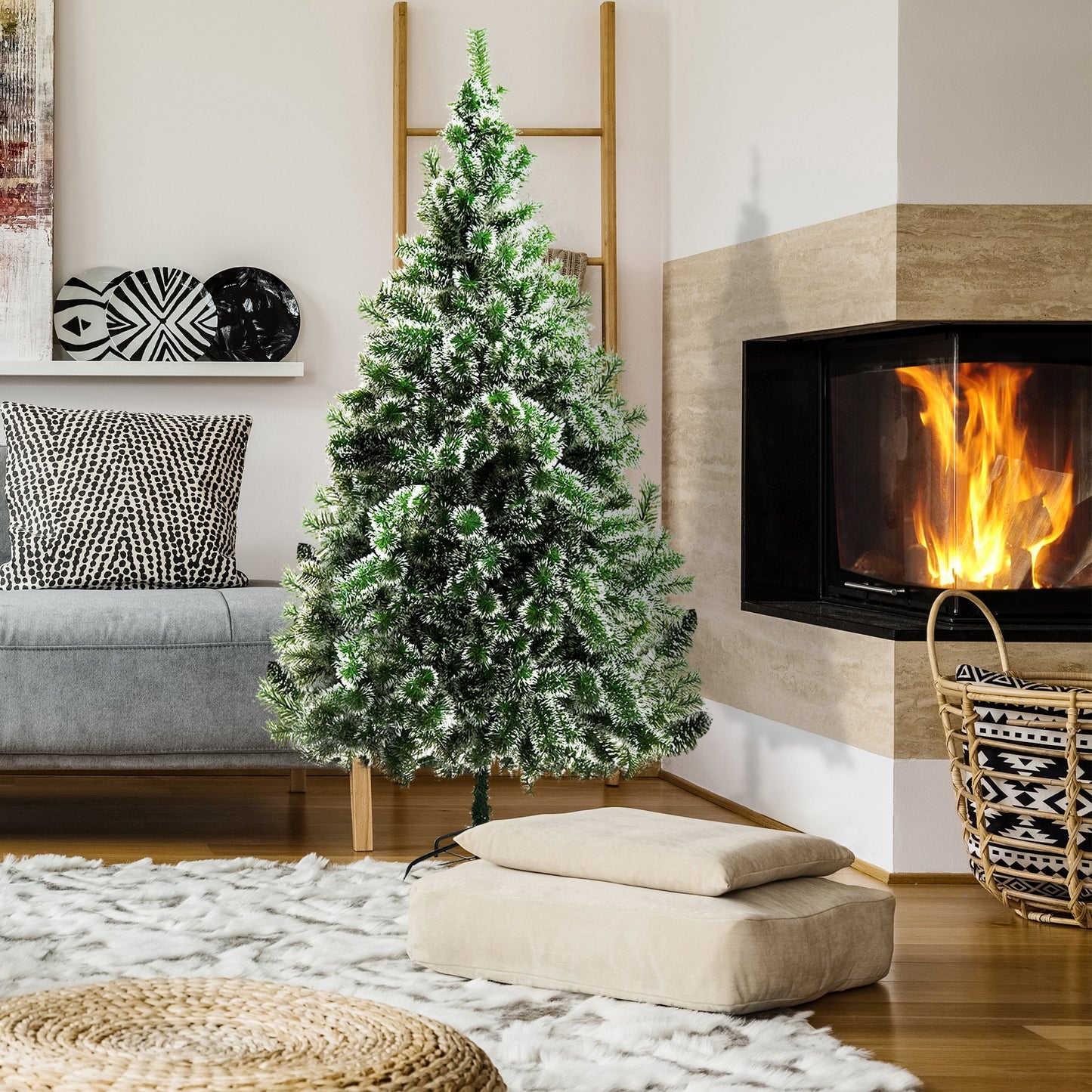 HOMCOM 7FT Christmas Tree Artificial Classic Tree Holiday Indoor Decoration, with Mental Support 968 Tips, Green | Aosom Canada