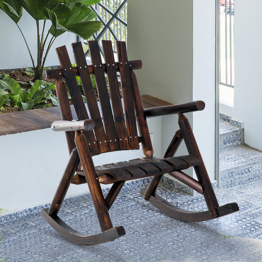 Rocking Chair Chairs Carbonized color 38.25"D x 25.5"W x 39.5"H Fir Wood Outsunny | Aosom Canada