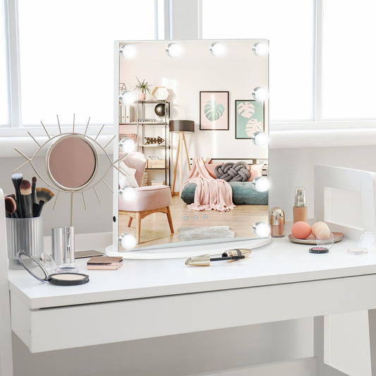HOMCOM Vanity Mirror with Lights, Hollywood Lighted Makeup Mirror with 12 Dimmable LED Bulbs, Touch Control Design, White | Aosom Canada
