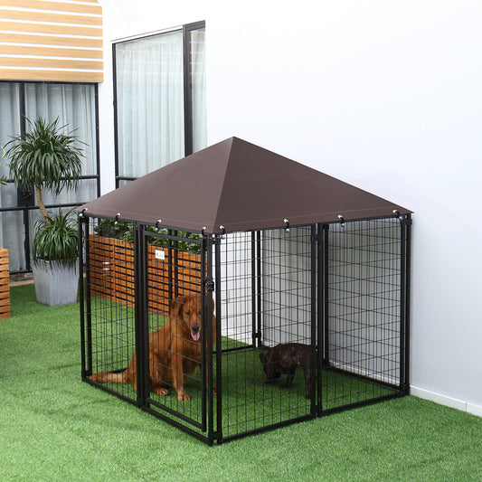 PawHut Lockable Dog House Kennel with Water-resistant Roof for Small and Medium Sized Pets, 4.6' x 4.6' x 5' | Aosom Canada